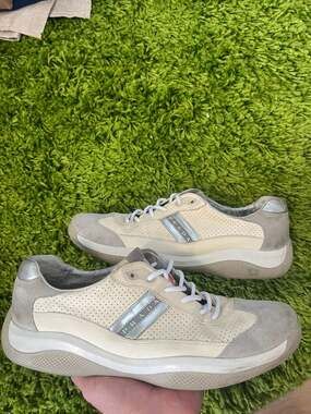 Prada Perforated Leather and Suede Low Top Sneakers 4E1941